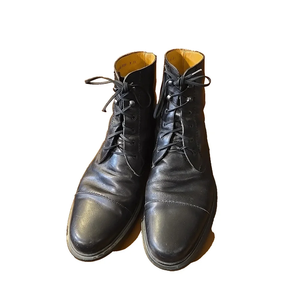 Salvatore Ferragamo Blck Leather Laceup Cap Toe Combat Boot Men Sz 9EE Steampunk - Picture 4 of 12